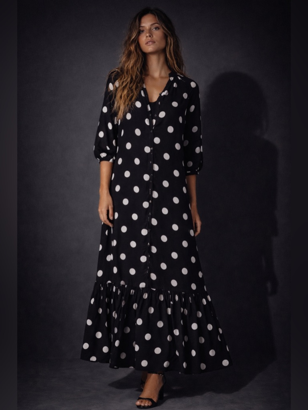Function & Fringe Edit | Sheer Polka Dot Chiffon Midi Dress w/ Slip